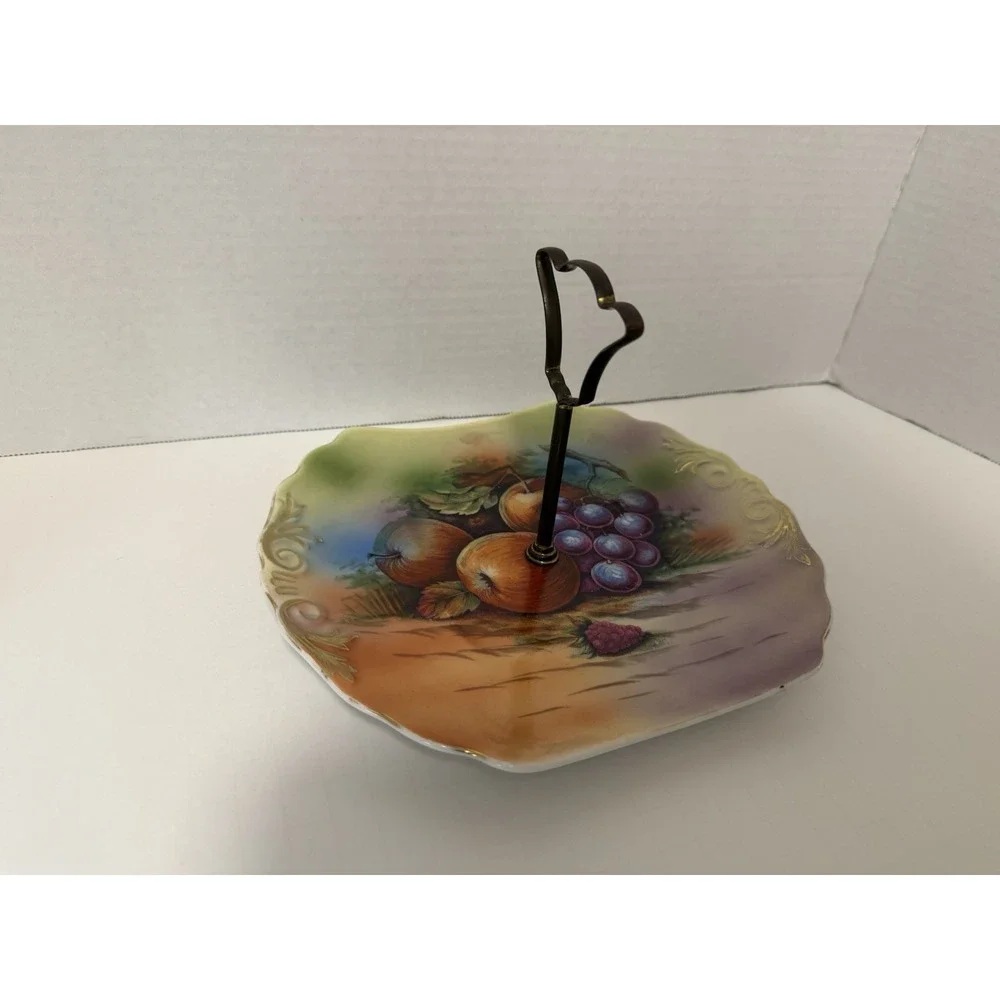 Fruit Tray‎ Candy Dish Trinket Serving Stem Handle Appetizer Nut Vintage Gold